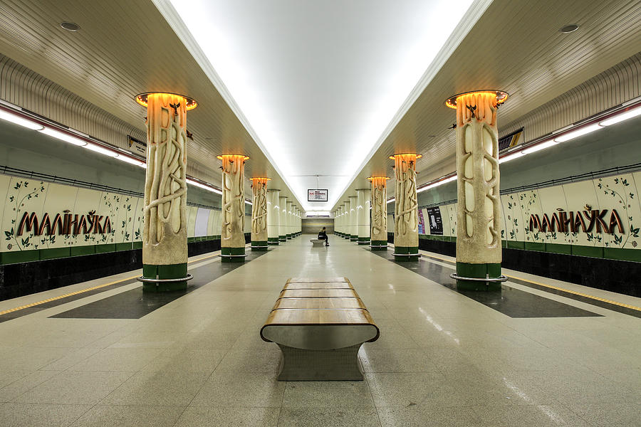 The lonely traveler on Malinovka metro station, Minsk, Belarus Photograph by Frans Sellies