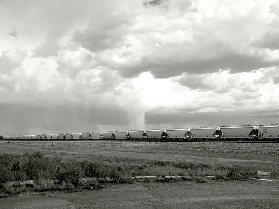 The Long Train and Rain - black and white Photograph by Kathleen Grace
