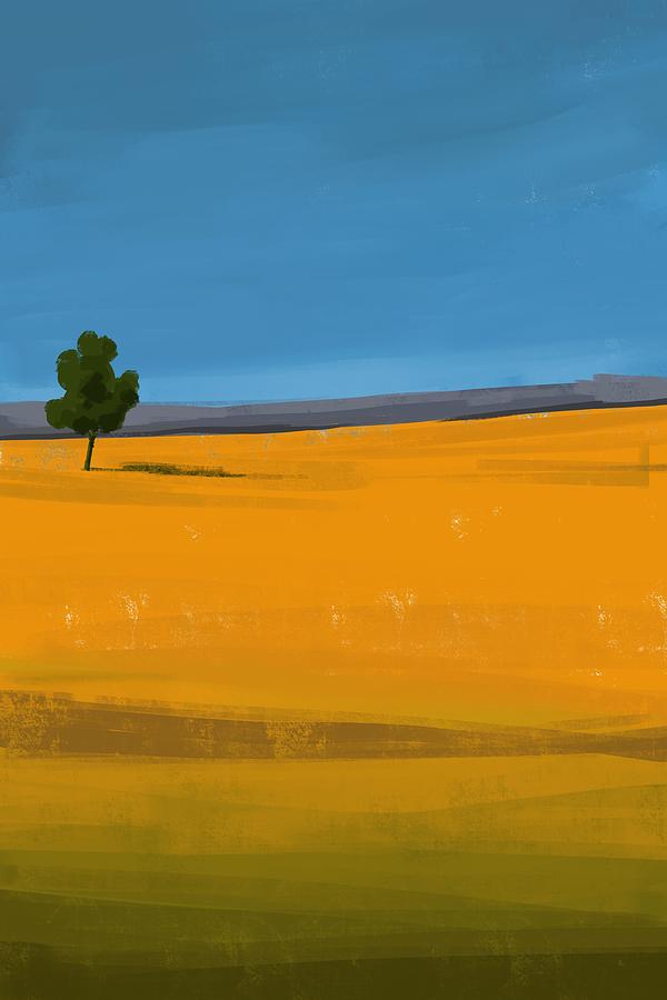 The Long Wait - Lonely Tree On A Meadow - Minimal, Poetic Abstract Painting Mixed Media