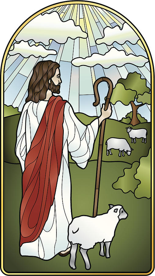 The Lord is My Shepherd Stained Glass Drawing by Irma Burns