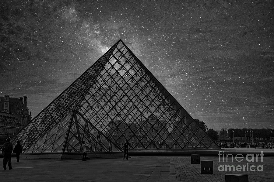 The Louvre Galaxy Skies Black White Paris  Photograph by Chuck Kuhn