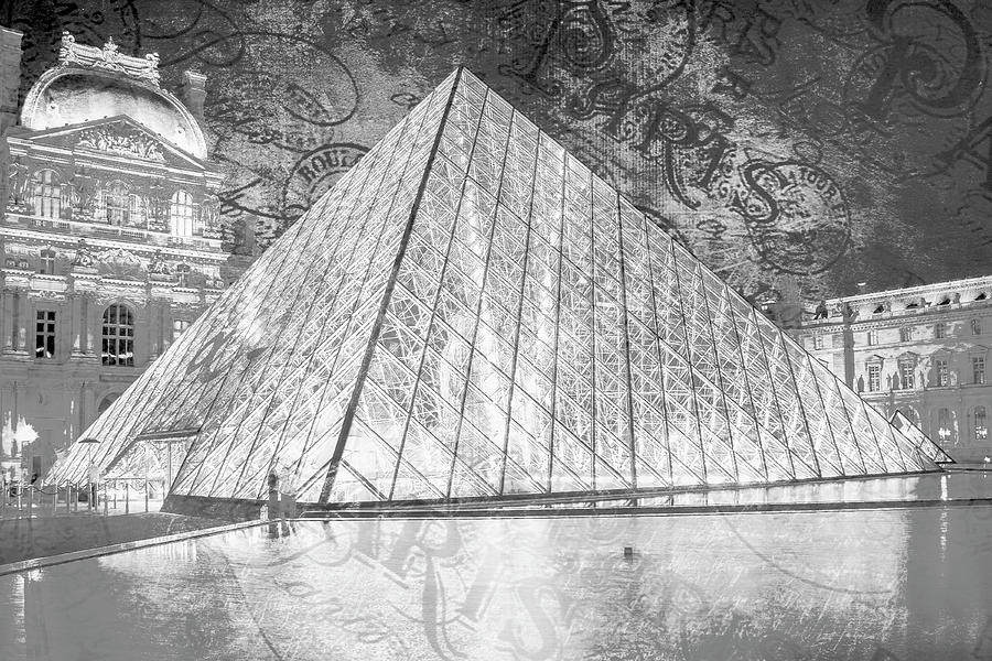The Louvre Museum in Black and White  Digital Art by Debra and Dave Vanderlaan