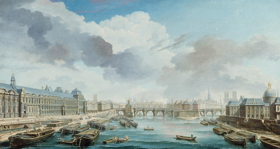 The Louvre, Pont-Neuf and the College des Quatre-Nations Painting by Nicolas-Jean-Baptiste Raguenet