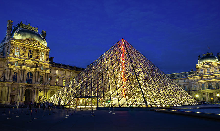 The Louvre Pyramid Lit Up At Night Photograph by Daniel Petre | Fine ...