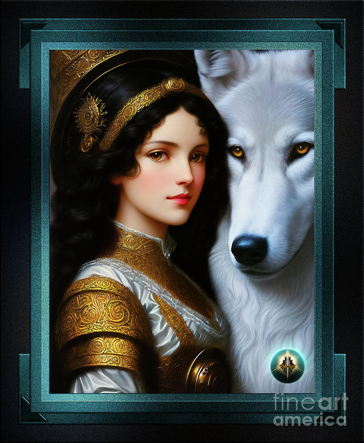 The Love Between A Girl And Her White Wolf Beautiful Portrait AI Concept Art by Xzendor7 Painting by Xzendor7