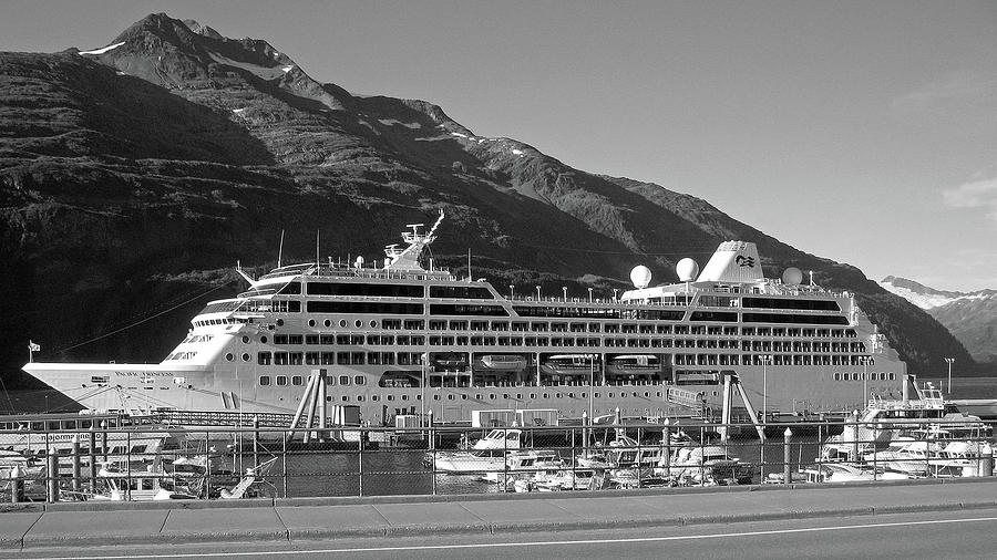 The Love Boat at Whittier Alaska BW Photograph by Connie Fox