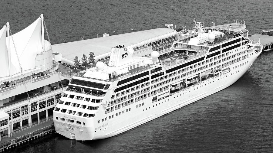 Black And White Photograph - The Love Boat in Vancouver BW by Connie Fox