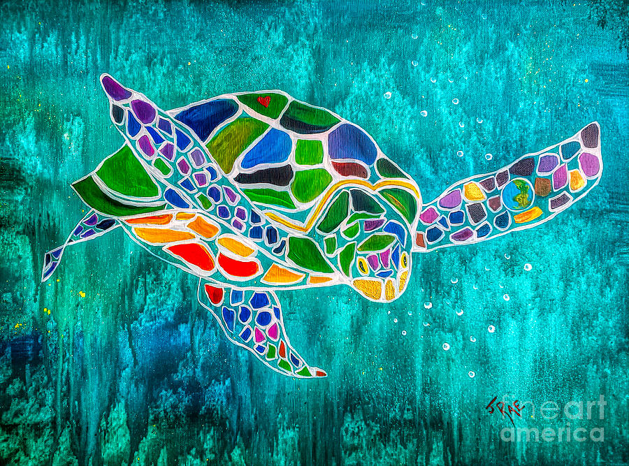 Turtle Painting - The Love Turtle by Janice Pariza