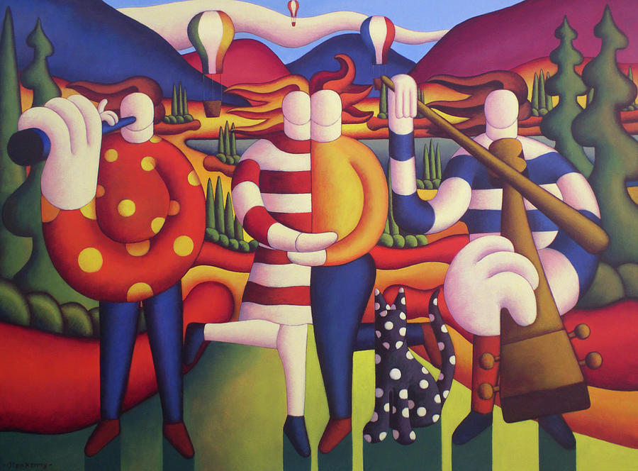 The Lovers session with balloons and polka cat Painting by Alan Kenny