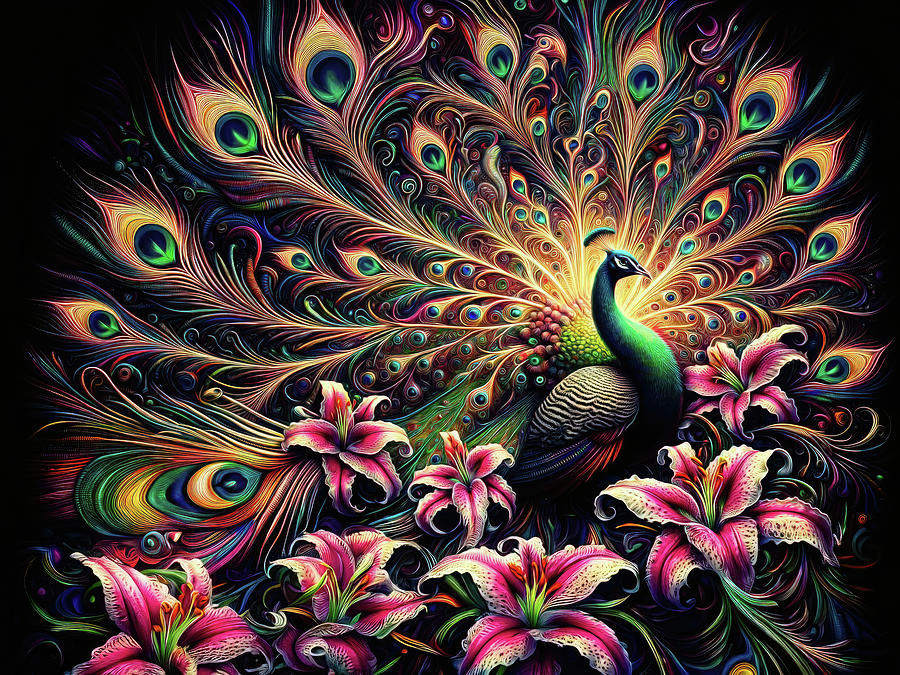 The Luminous Dance of the Peacock Digital Art by Bill and Linda Tiepelman