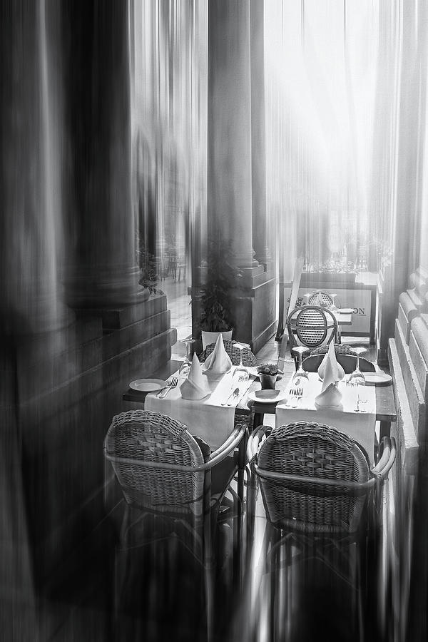 The Lunch Spot Galeries Royales Saint Hubert Brussels Black and White  Photograph by Carol Japp