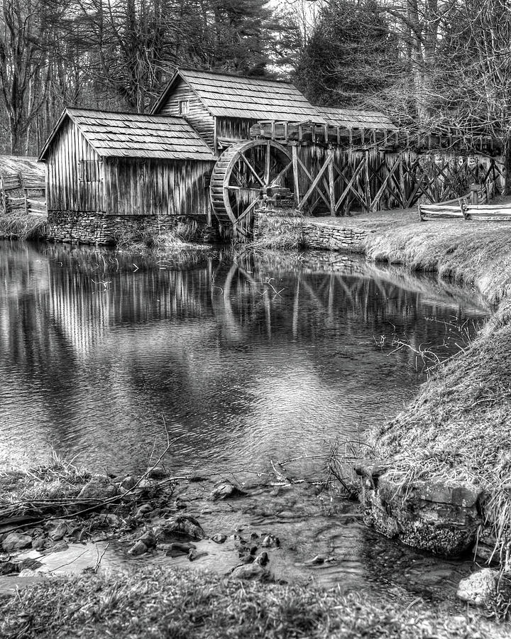The Mabry Mill in Black and White - Blue Ridge Parkway Photograph by Gregory Ballos