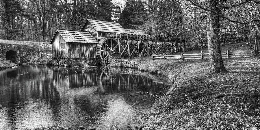 The Mabry Mill - Virginia Blue Ridge Parkway Monochrome Panorama Photograph by Gregory Ballos