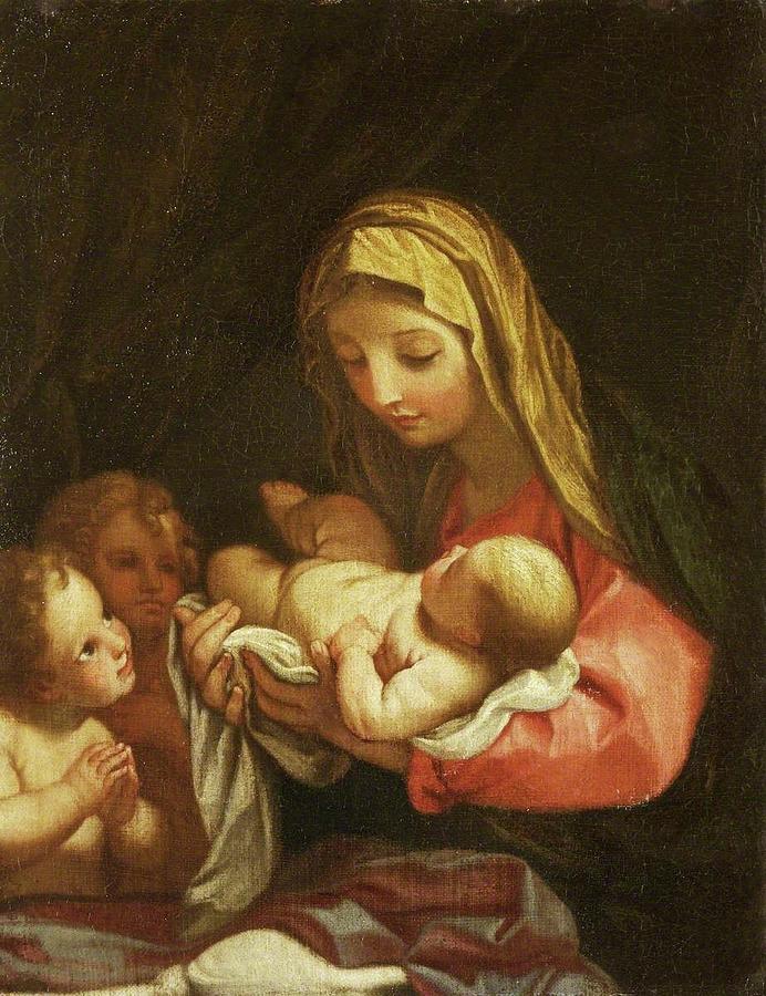 The Madonna and Child with Two Adoring Putti Painting by Pam Neilands
