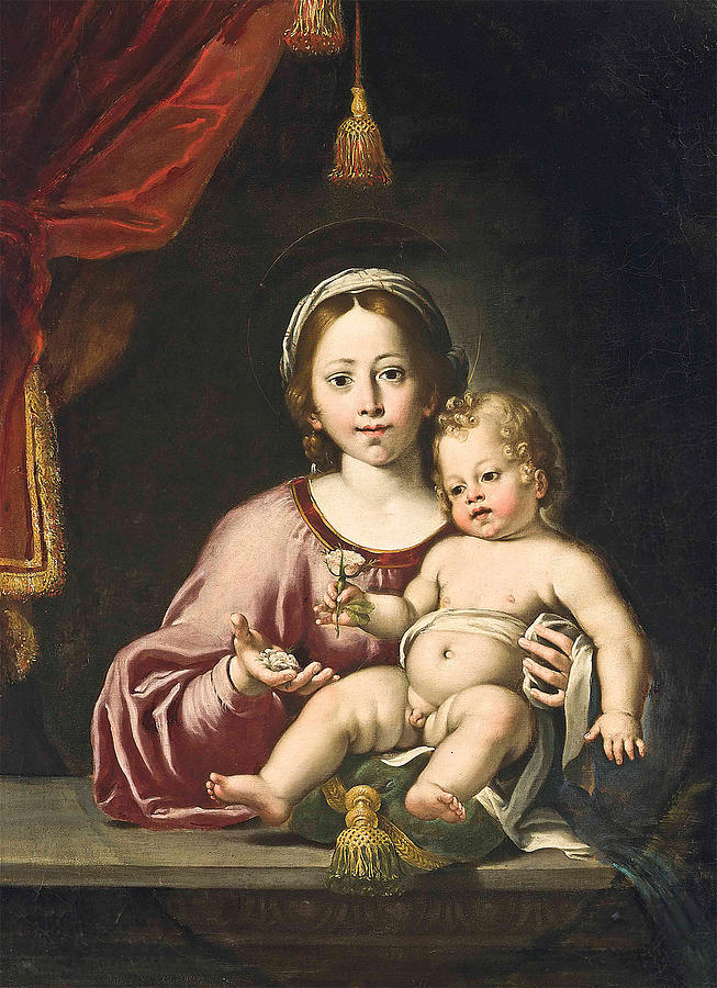 The Madonna della Rosa  Painting by Follower of Domenichino