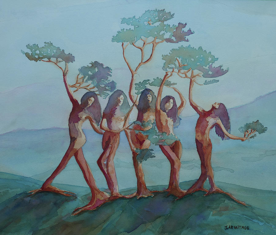 Surrealism Painting - The Madrone Sisters by Jenny Armitage