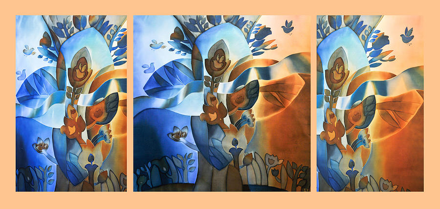 The Magic Garden Triptych Creamy Tapestry - Textile by Tatiana Koltachikhina