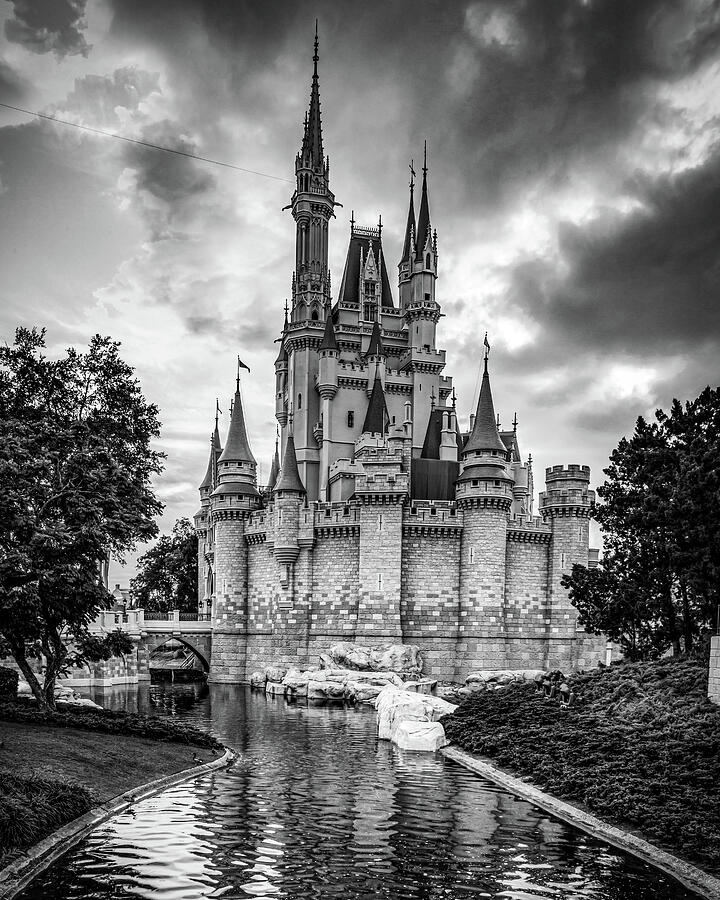 The Magic Kingdom Castle in Black and White - Orlando Florida Photograph by Gregory Ballos