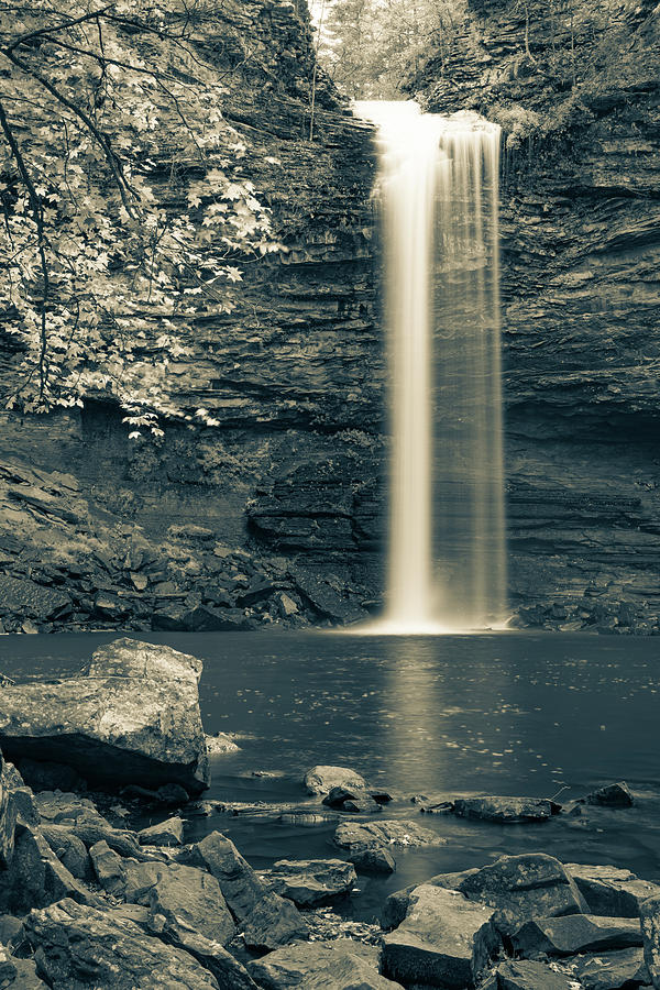 The Magical Descent Of Cedar Falls - Mixed Sepia Photograph