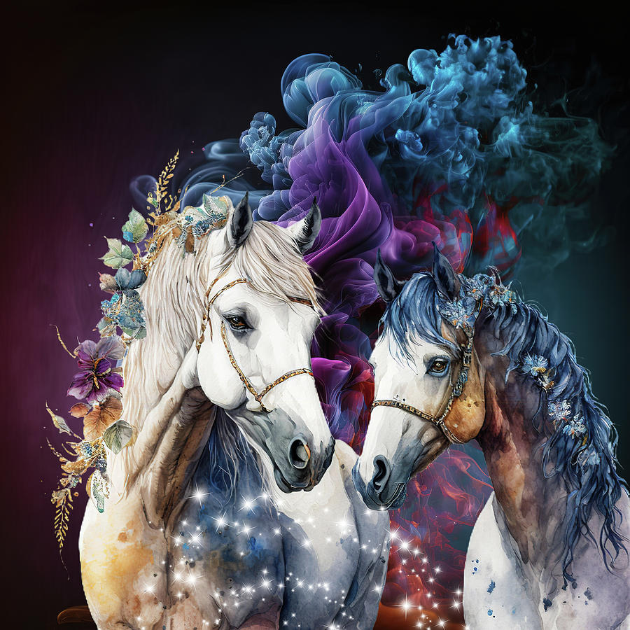 The Magical Night Horses Mixed Media by Johanna Hurmerinta