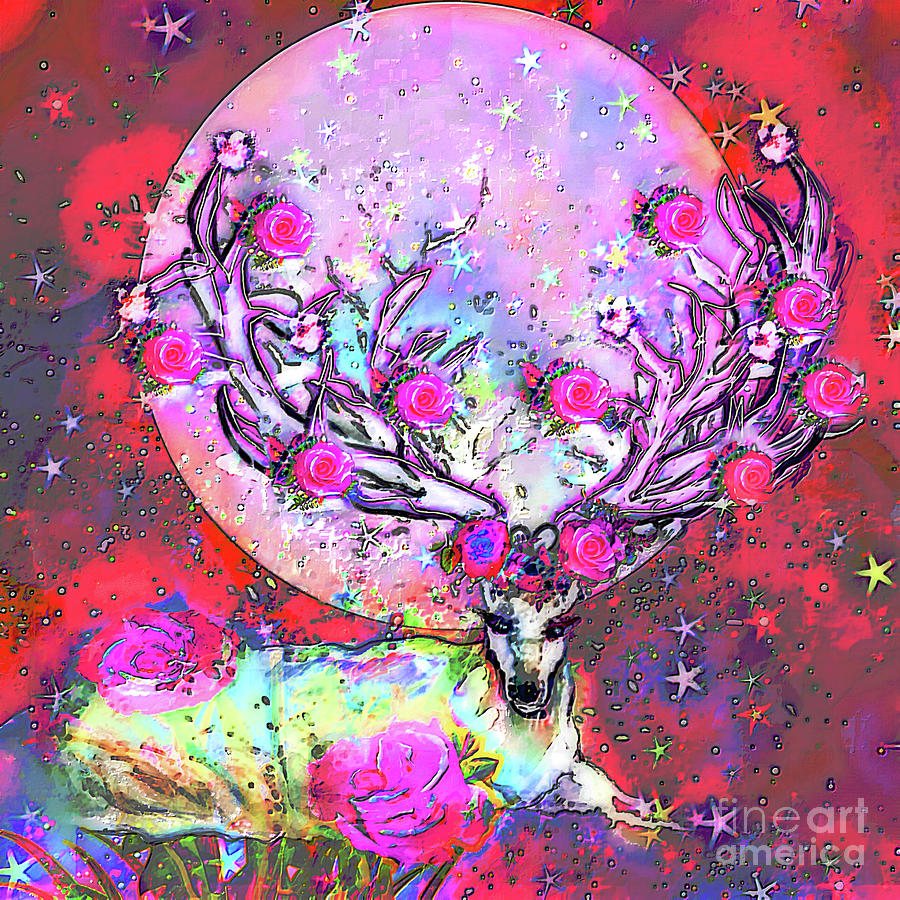 The Magical Stag In The Rosy TwilIght Digital Art by BelleAme Sommers