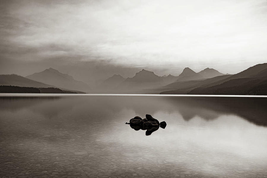 The Majestic Beauty Of Lake McDonald In Glacier National Park- Sepia Edition Photograph by Gregory Ballos