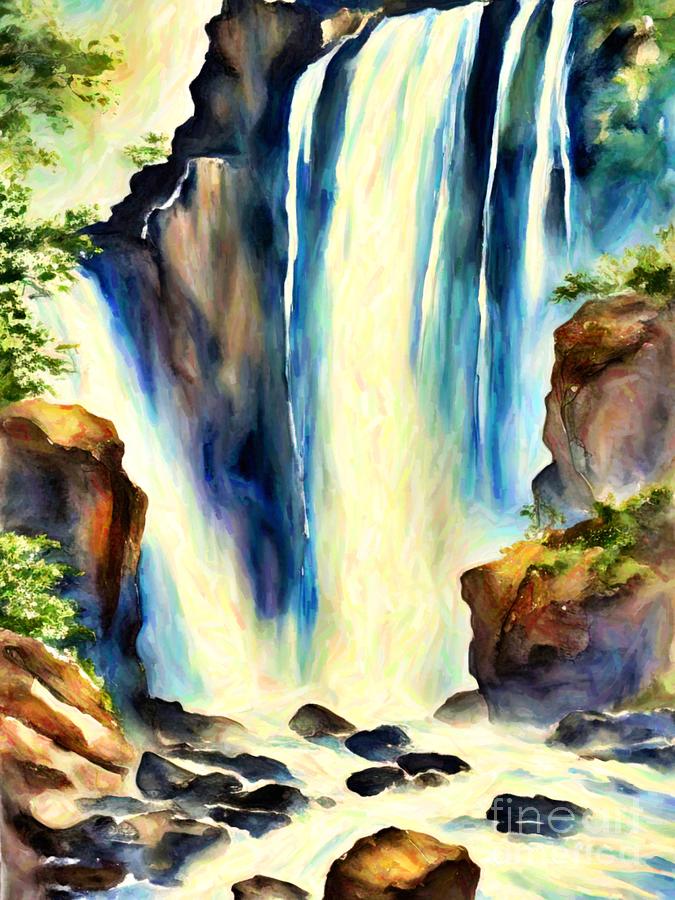 The Majestic waterfall Painting by Digitly