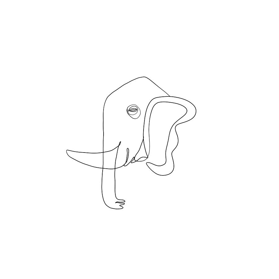 The Mammoth - Minimal, Modern - Abstract Elephant Line Art Digital Art by Studio Grafiikka