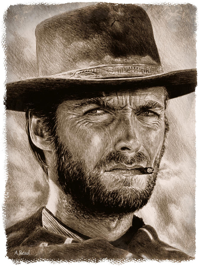 The man with no name sepia 2 Drawing by Andrew Read