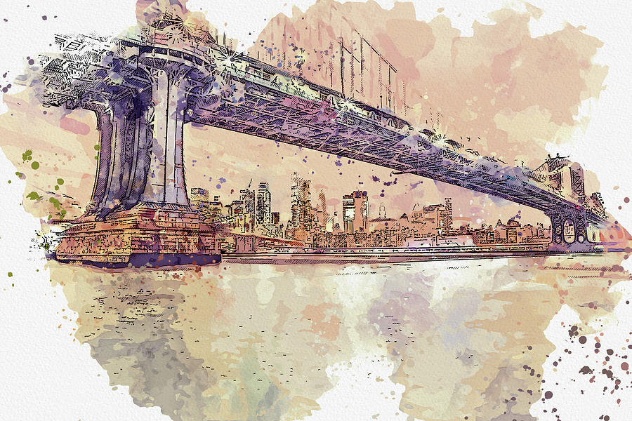 The Manhattan Bridge, ca 2021 by Ahmet Asar, Asar Studios Painting by Celestial Images