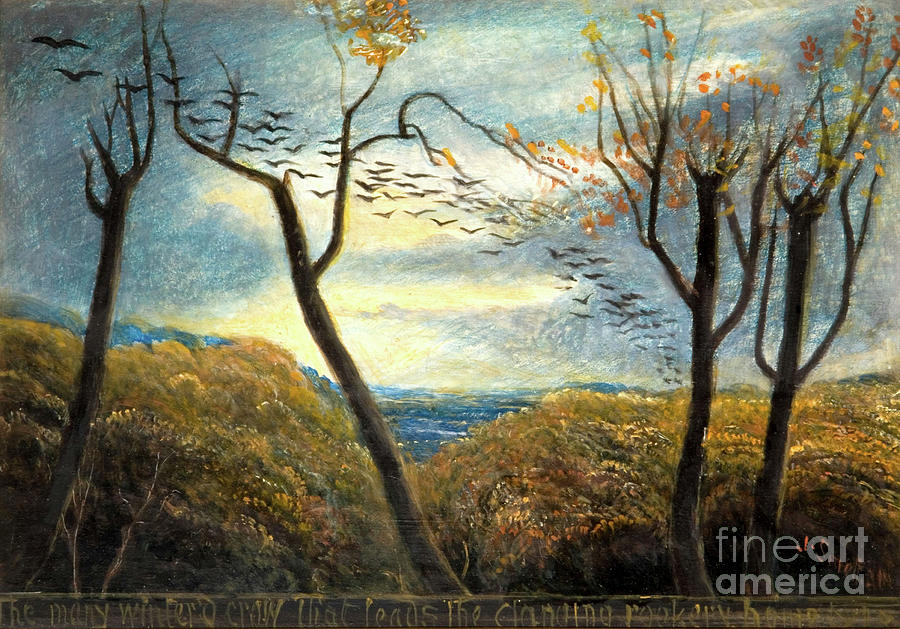 The Many Wintered Crow-trees and flying birds painting Painting by