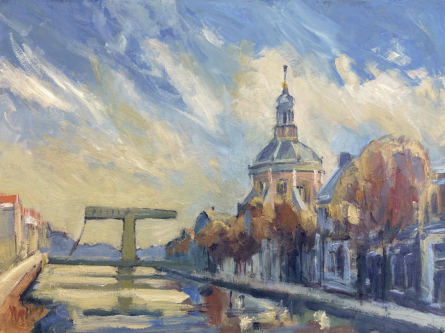 The Mare Church and Mare Bridge Leiden Painting by Nop Briex