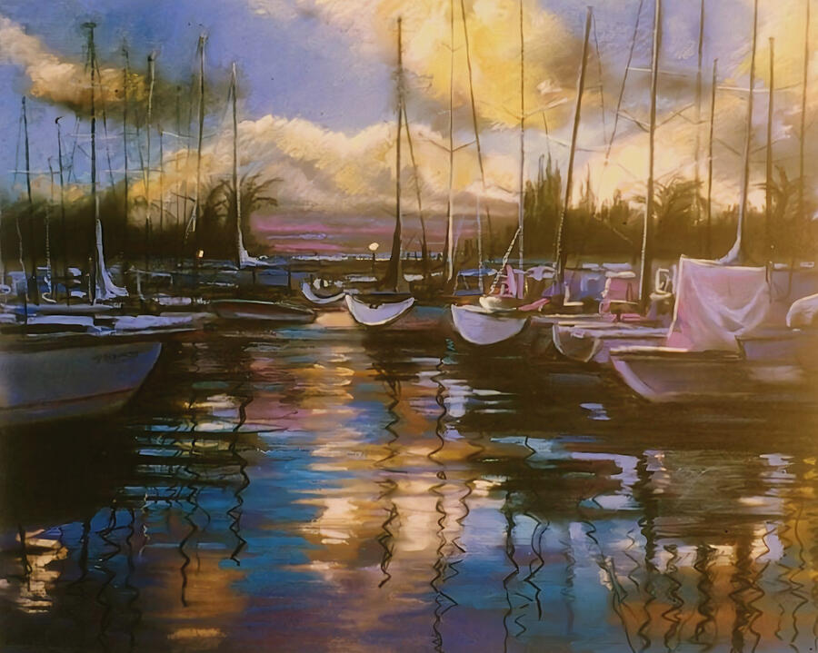 Boat Pastel - The marina  by Louise Lavallee
