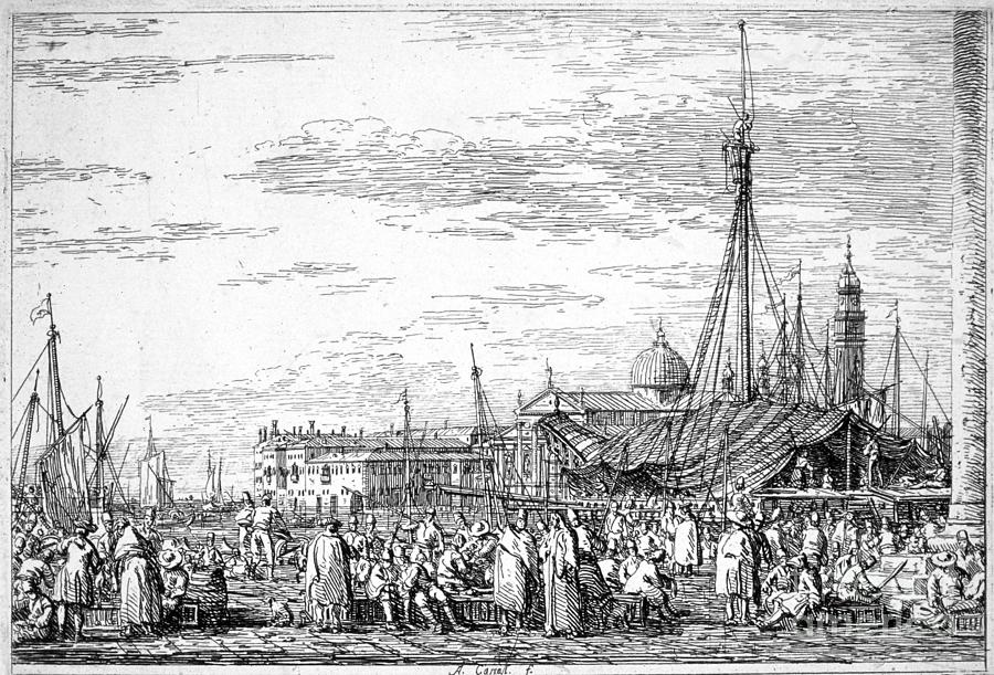 The Market on the Molo Drawing by Giovanni Antonio Canaletto