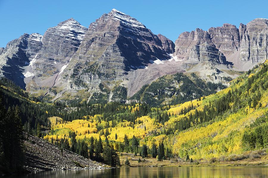 Fall Painting - The Maroon Bells just outside Aspen in Colorados Rocky Mountains USA - Fall aspens in San Juan Count by Les Classics