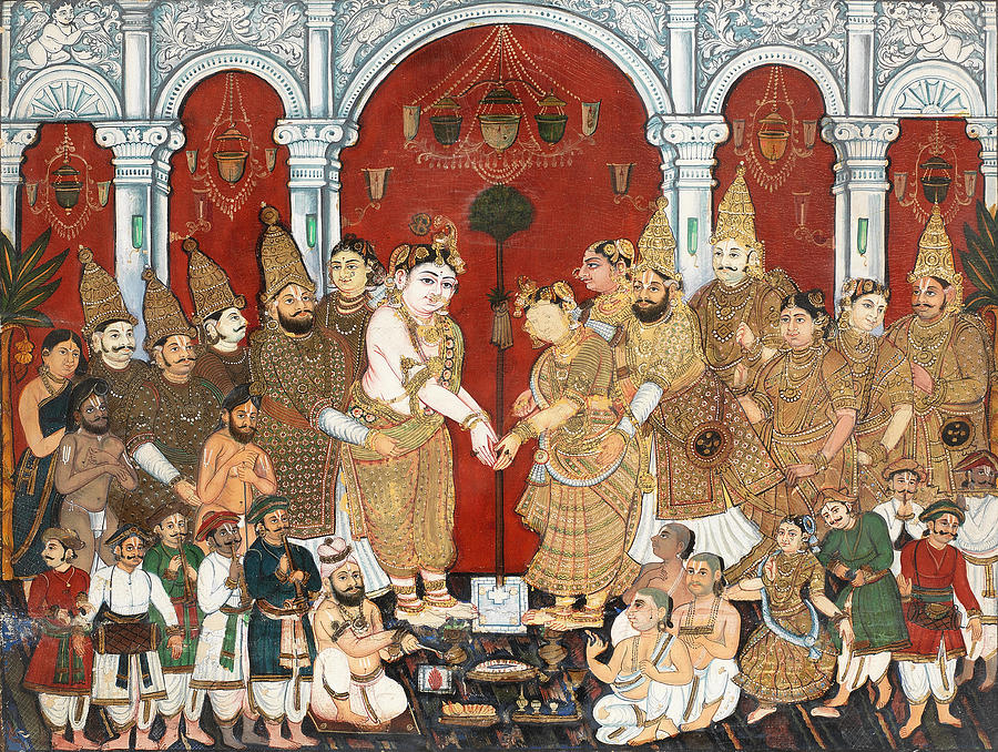 The Marriage of Krishna and Satyabhama South India, probably Mysore, late 19th Century Painting by Artistic Rifki