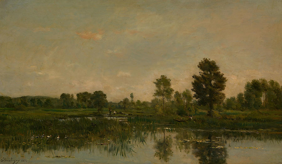 The Marsh Painting by Charles-Francois Daubigny