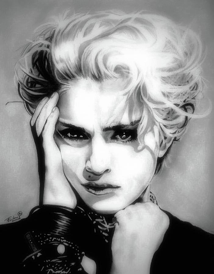 The Material Girl - Madonna - Black and White Edition Drawing by Fred Larucci