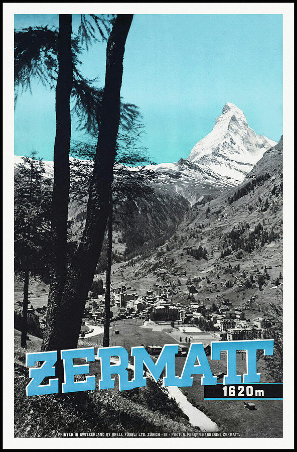 Vintage Photograph - The Matterhorn Zermatt Switzerland Retro Vintage Travel  by Carol Japp