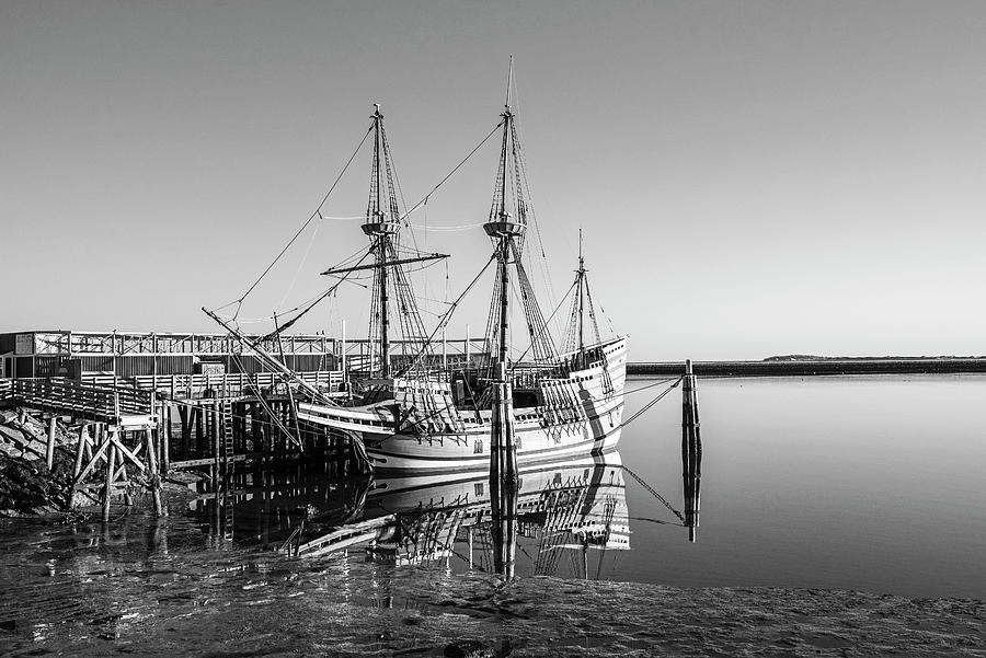 The Mayflower II Mayflower Ship Replica Plymouth Massachusetts Black and White Photograph by Toby McGuire