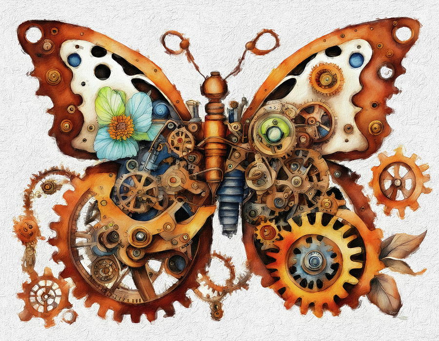The Mechanical Monarch - Blossoming Beauty in a Technical World Digital Art by Russ Harris