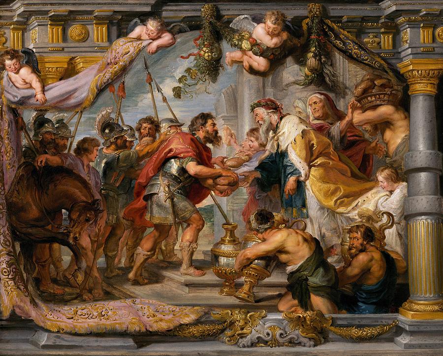 The meeting of abraham and melchizedek painting by peter paul rubens