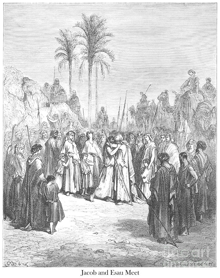 The Meeting of Jacob and Esau by Gustave Dore v1 Drawing by Historic illustrations