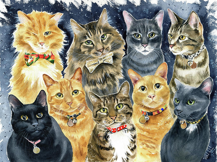 The Menagerie Cat Family Painting by Dora Hathazi Mendes