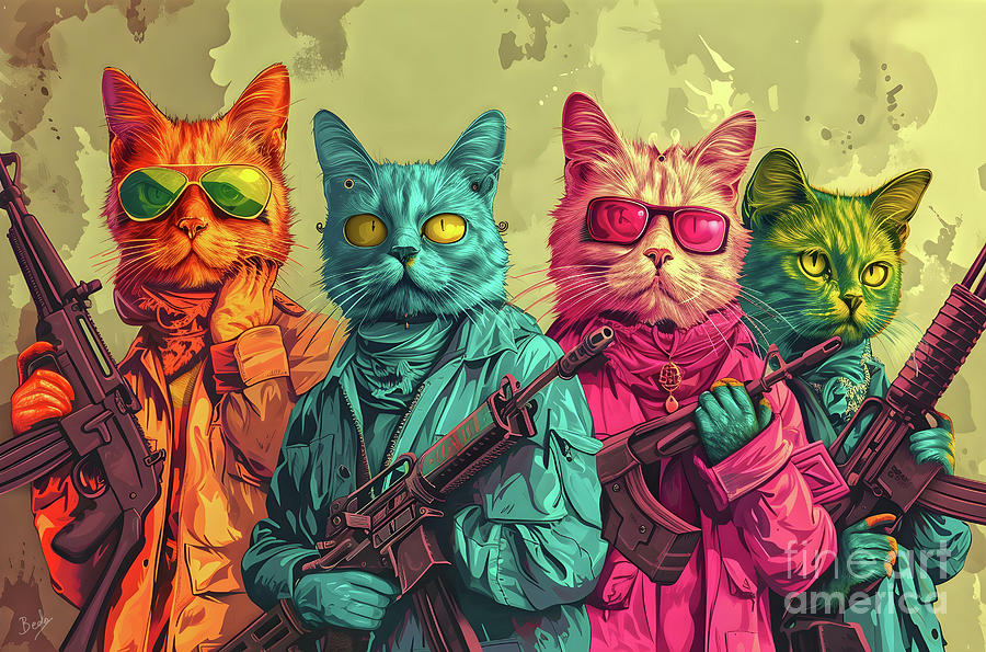 Cat Digital Art - The Meow Bros in Arms 1 by Peter Awax