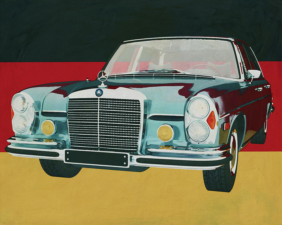 The Mercedes 300 SEL 6.3 from 1972 in front of German flag Painting by Jan Keteleer