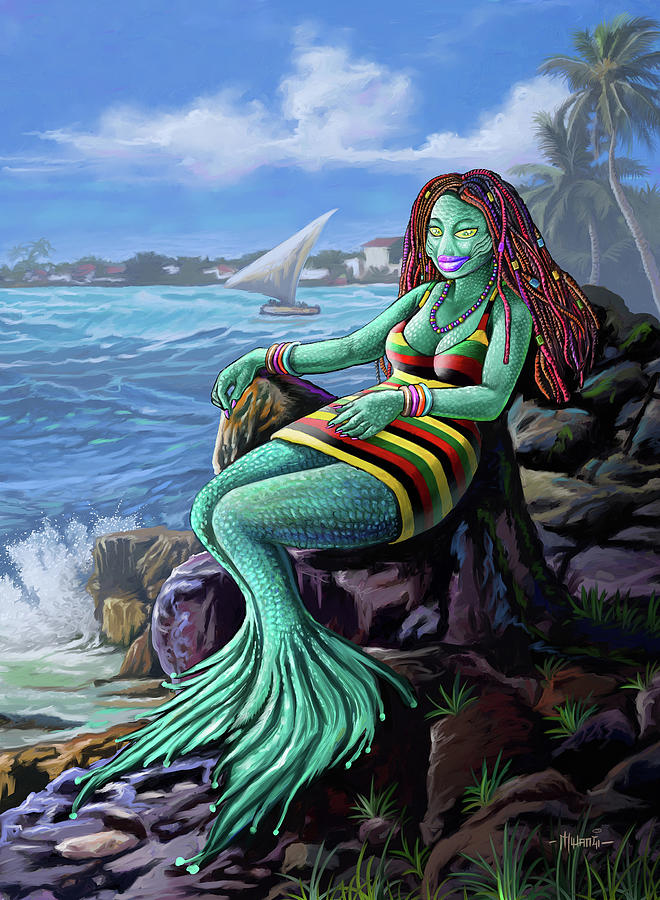 Flower Painting - The Mermaid of Lamu by Anthony Mwangi