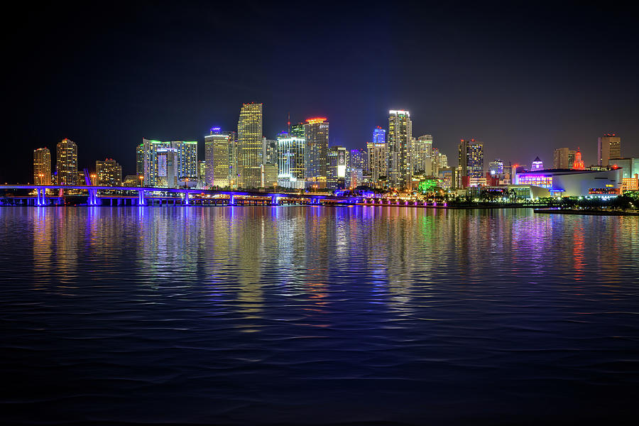 Miami Photograph - The Miami Skyline at Night by Rick Berk