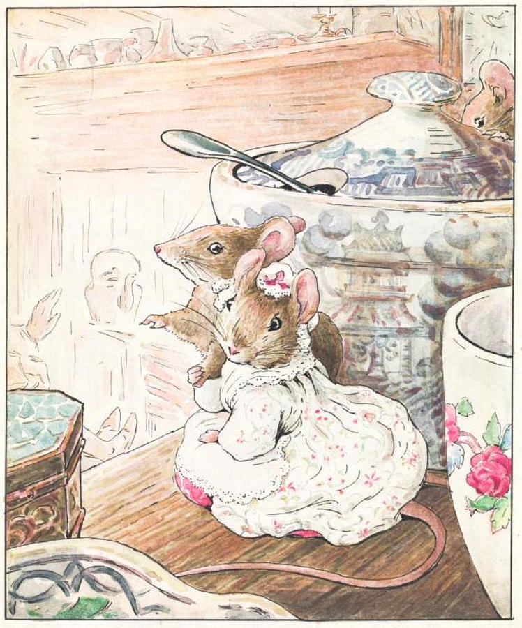 Peter Rabbit Drawing - The Mice Listen To the Tailor Lament by Beatrix Potter