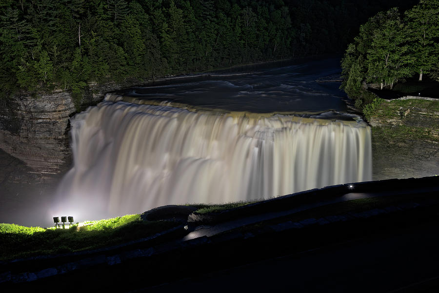 The Middle Falls Under The Lights Photograph by Jim Vallee